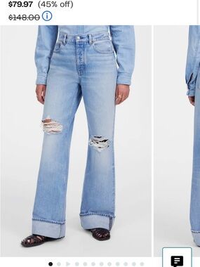 Madewell Light Blue Distressed Wide-Leg Jeans